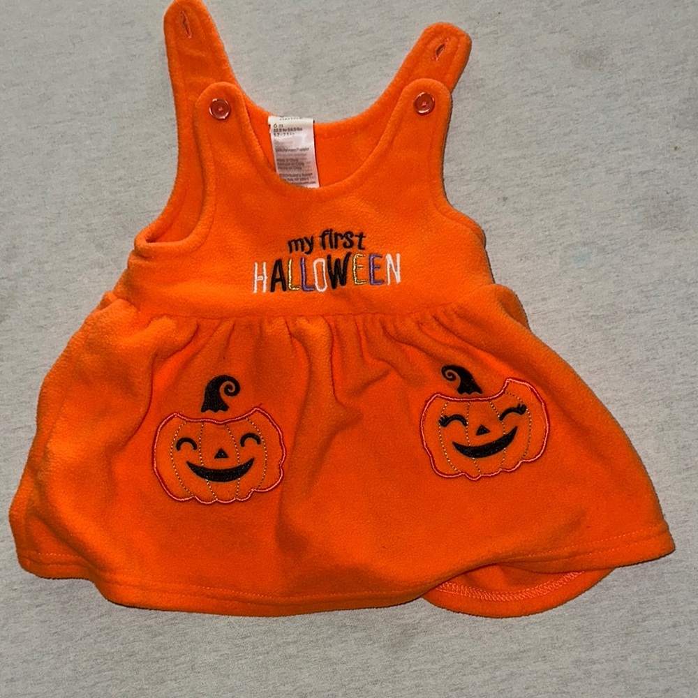 Kids Size 6M Baby Starters Orange and Black Halloween Costume.